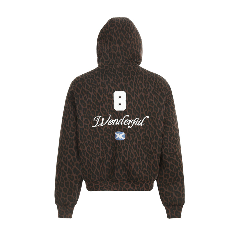 American Street Fashion Leopard Patch bordado impresión chaqueta con sombrero marca de moda suelta cardigan boxy chaqueta hombre y mujer