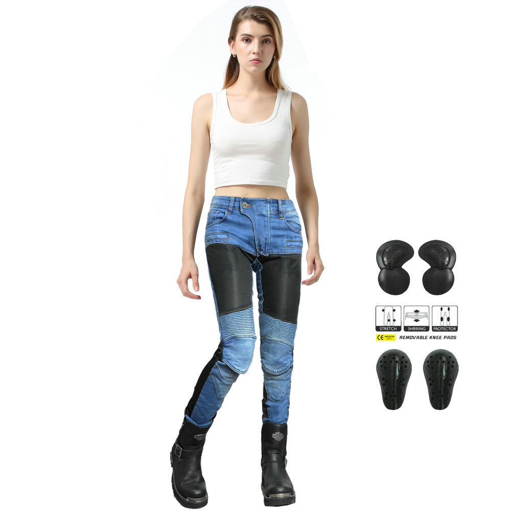 Volero verano motocicleta anti-caída pantalones motocicleta jeans de las mujeres motocicleta transpirable ciclismo pantalones actualización engranaje protector