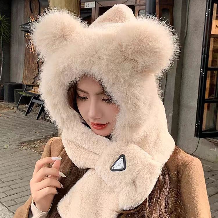 Otoño y invierno imitación de zorro sombrero de pelo cálido peluche lindo oso encapuchado sombrero de bicicleta sombrero de oído cálido