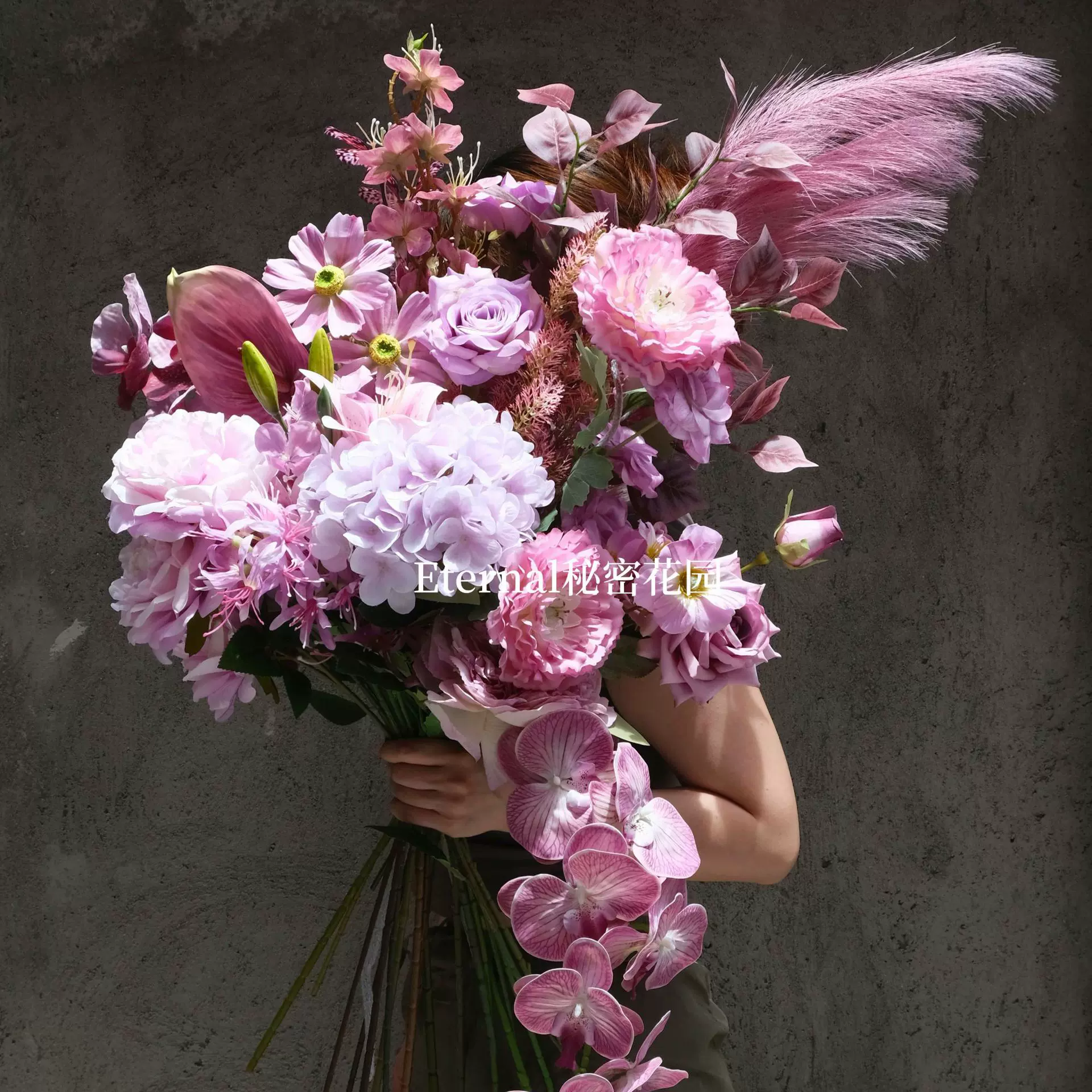 粉紫色仿真花玫紫色系婚庆婚礼堂粉红色系路引插花假绢花批发厂家