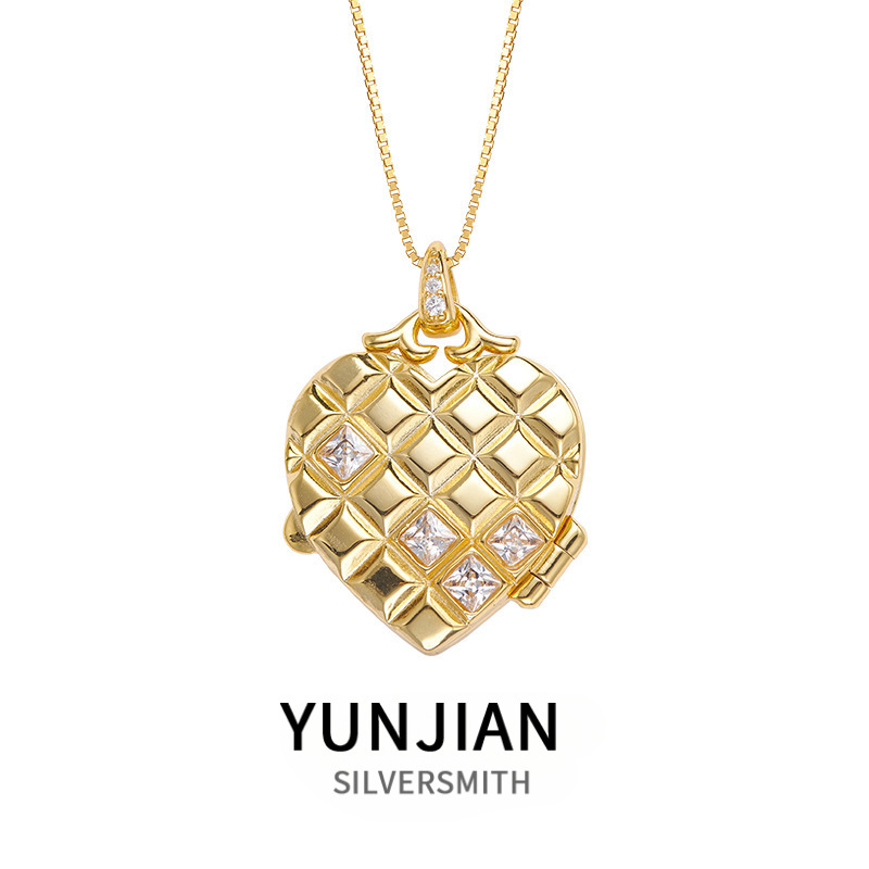 s925纯银爱心相片盒心形照片可打开女神头像浮雕吊坠情侣纪念项链