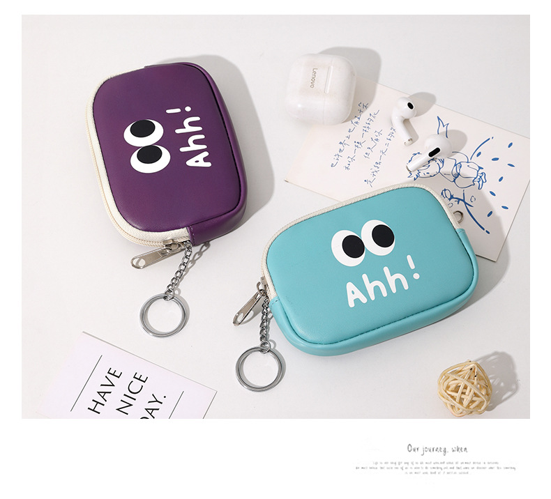 All Seasons Season Unisex Gender Cartoon Style Style Square Shape Unisex Vocabulary Words/Name Eye Pu Leather Zipper Coin Purses