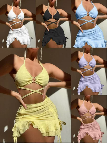 Swimsuit Europe and the United States new ladies sexy three-piece beach swimsuit bikini cross-border foreign trade AliExpress Amazon