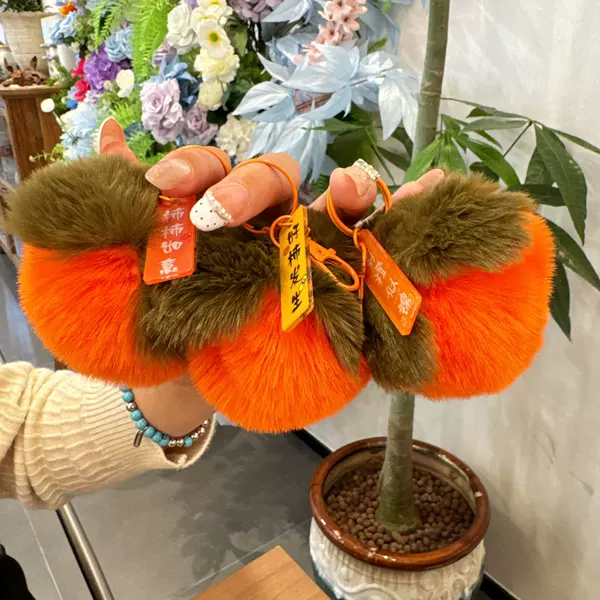 Plush Persimmon Pendant Keychain Ornament Persimmon Wishful Car Hanging Decoration Faux Rabbit Fur Gift