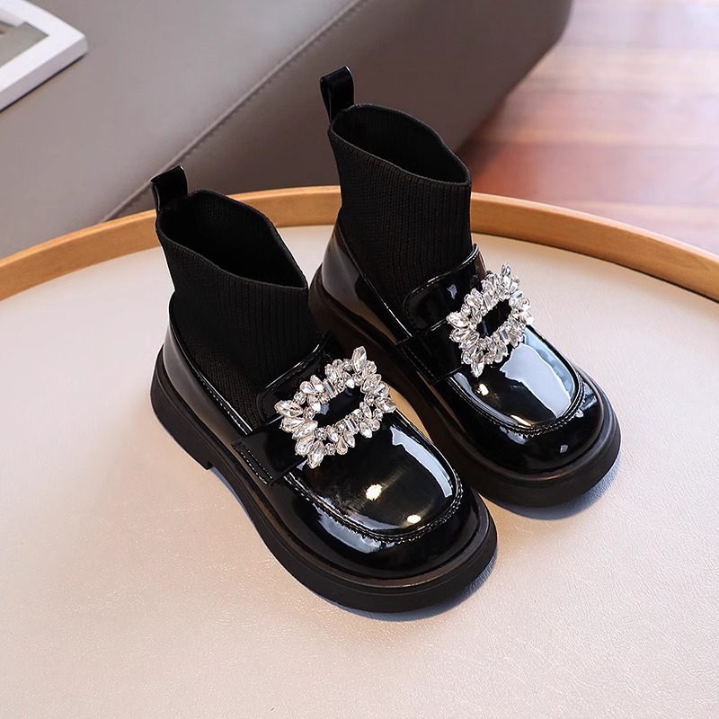 Kids' Shoes Spring And Autumn New Style Princess Martin Boots Children's Leather Shoes Girls Soft Sole Plus Velvet Short Boots Black_voghion.com