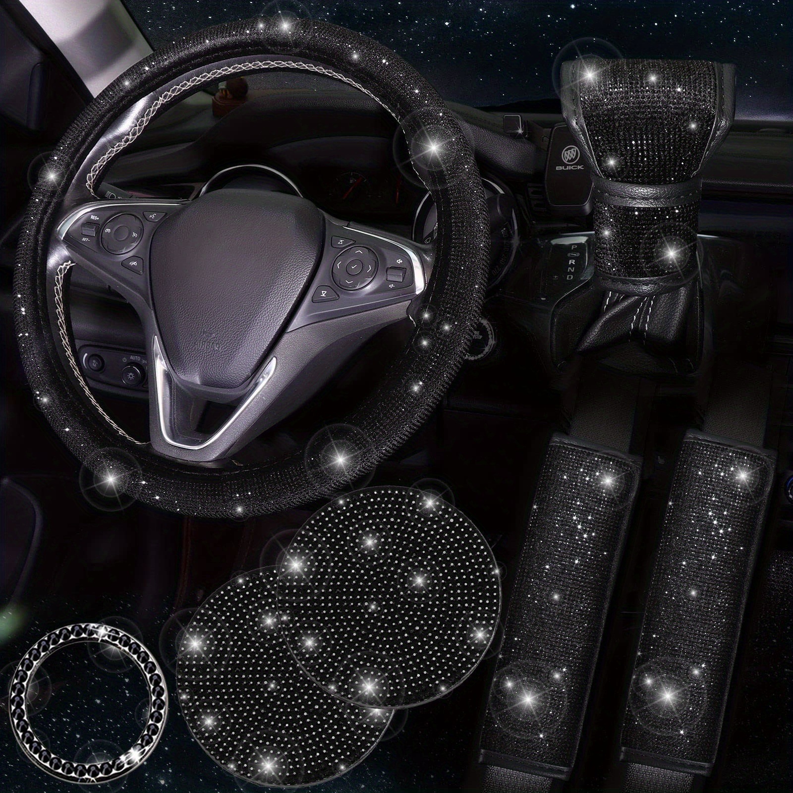 Cross-border explosions car steering wheel cover hot drill full drill gear sleeve seat belt shoulder pad cup cushion seven-piece set wholesale