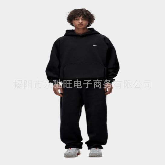 新款跨境春季欧美新款印花运动套装男女同款连帽卫衣阔腿裤套装|undefined