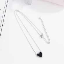 日韩时尚黑色爱心项链女ins风百搭颈链嘻哈简约爱心吊坠锁骨链