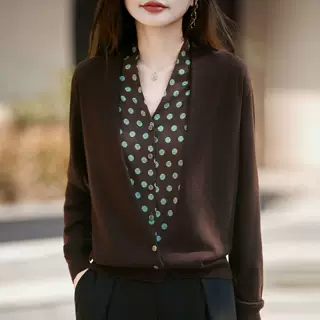 精纺羊毛假两件针织开衫女秋冬拼接设计感时尚毛衣宽松显瘦打底衫