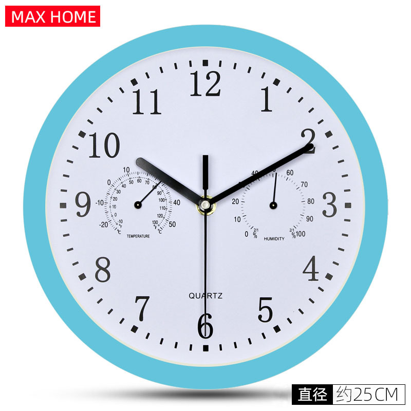 Amazon suministro de plástico Reloj de pared con higrómetro simple moderno dormitorio mudo Reloj de pared reloj