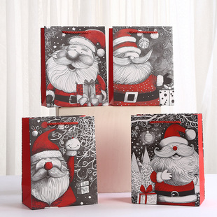 Santa gift bag printed white cardboard tote bag wholesale shopping bag party candy packaging bag takeout bag
