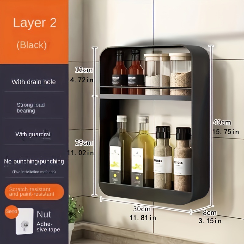 Estante de almacenamiento de condimentos colgado en la pared de cocina sin perforación colgantes de pared multicapa caseros de aceite y sal sal de sopa de condimentos estante de almacenamiento de botella