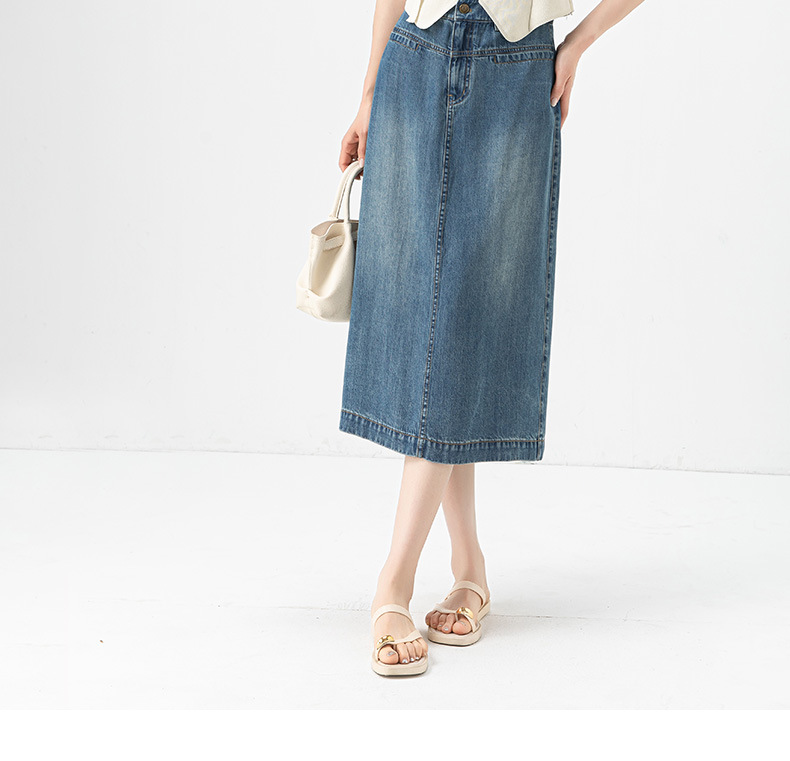 Váy denim Tencel nữ cạp cao chữ A dài vừa phải — đen chi tiết 9