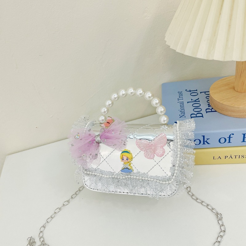 子供用の新しい女の子の真珠のハンドバッグ菱格レースの蝶結びの女の子のショルダーバッグの小銭のショルダーバッグのファッション|undefined