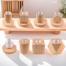 厂家直销实木台灯底座木制LED直插式灯座灯饰配件带开关线E27螺口