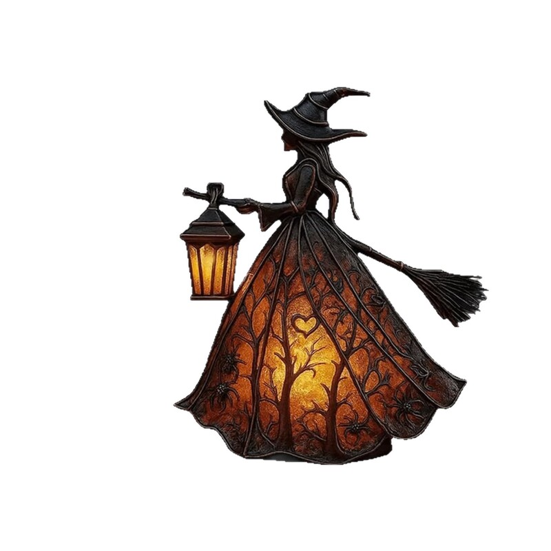 跨境新品Halloween Witch Lamp 哥特式万圣节女巫灯雕像树脂摆件|undefined