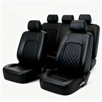 Cross-border foreign trade European and Russian Temu best-selling leather car seat covers, breathable, dustproof, comfortable (Universal seat cover) - the-quilting-lines-are-all-black-full-nine-piece-set-for-the-vehicle