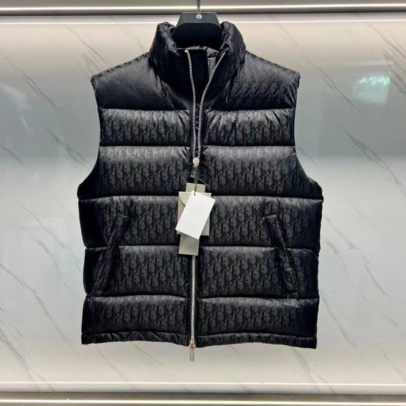Autumn and Winter Dark Pattern Presbyopia Stand Collar Zipper Goose down Filled New Men's down Vest Men Vest Coat