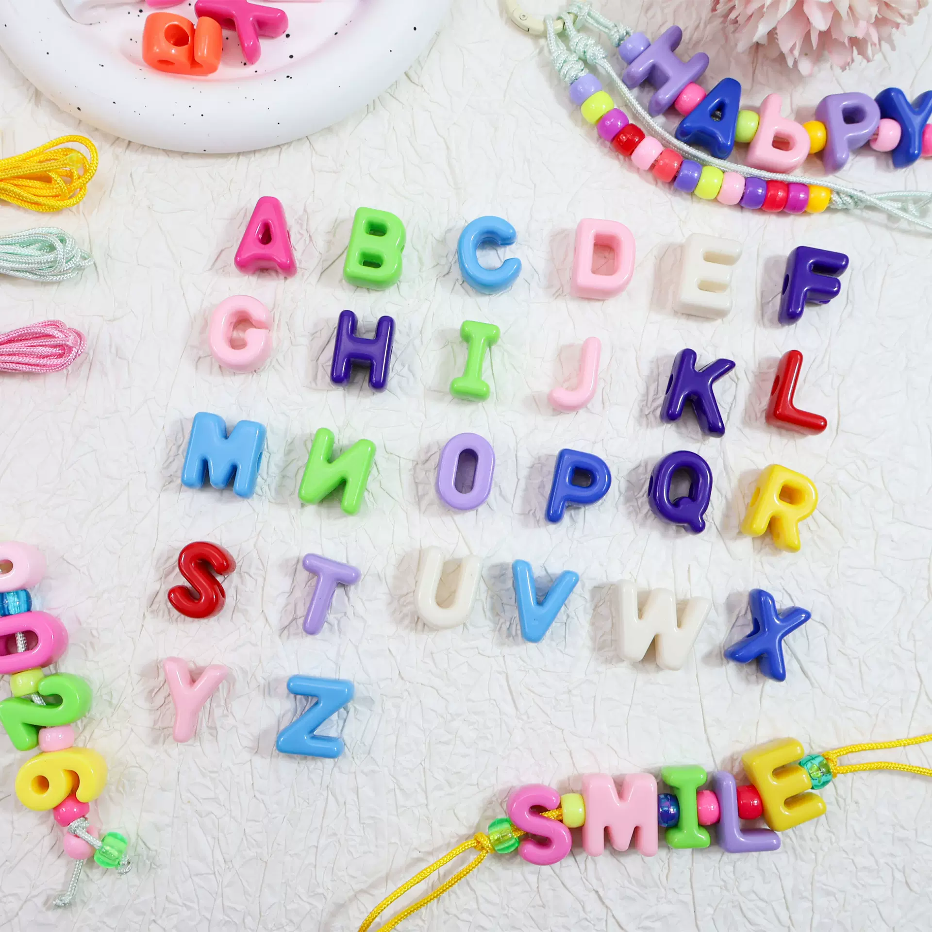 亚克力跨境彩色大孔字母数字diy饰品配件串珠散珠手工