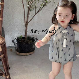 新中式夏季连体衣洋气宝宝衣服国风爬服哈衣挂脖连体衣0007A016