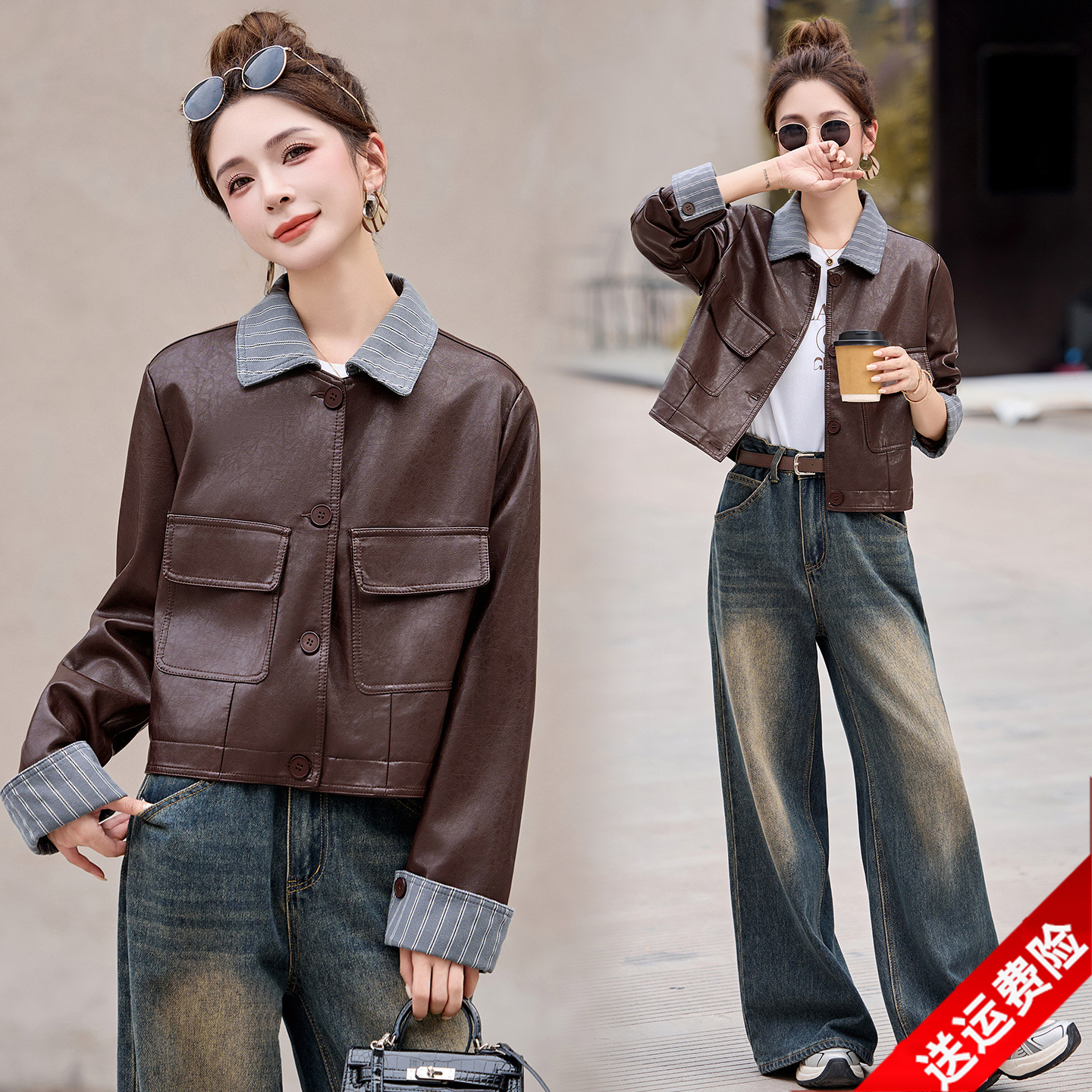 2025 Autumn and Winter Counter Genuine Leather Jacket Women's New Korean Style Loose Short Sheepskin Motorcycle Jacket Leather Jacket