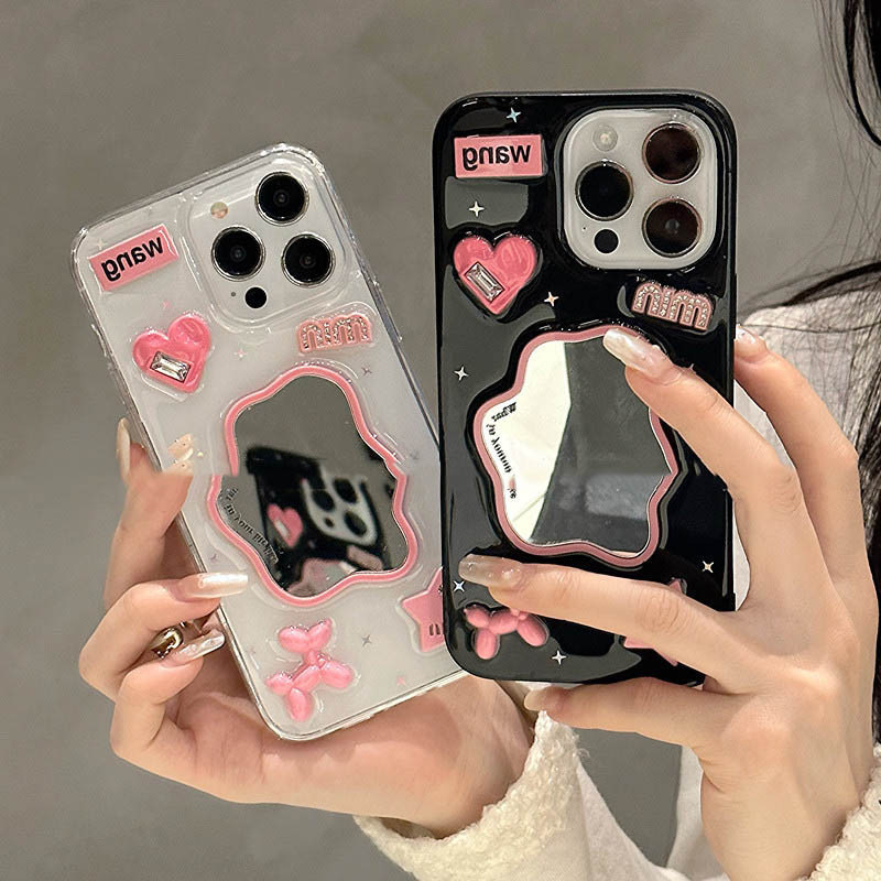 Ins Cute Drop Glue Star Mirror Butterfly iphone16 Makeup Makeup Makeup Mirror Apple Silicone Phone Case
