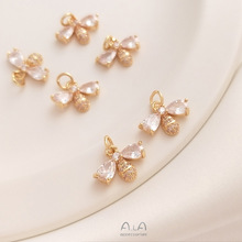 保色14K包金微镶锆石小蜜蜂锁骨项链吊坠手工diy耳饰手链挂件配饰