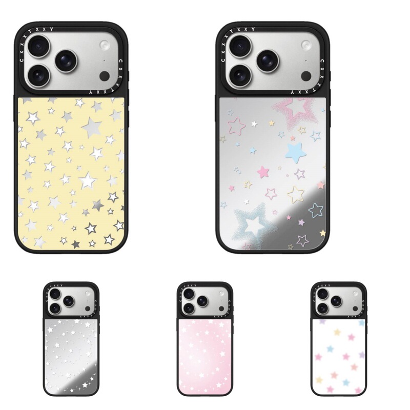 Huaqiangbei C-brand trendy co-branded yellow background hollow pink star swirl phone case suitable for 18pro iPhone17 Huaqiangbei C-brand trendy co-branded yellow background hollow pink star swirl phone case suitable for 18pro iPhone17
