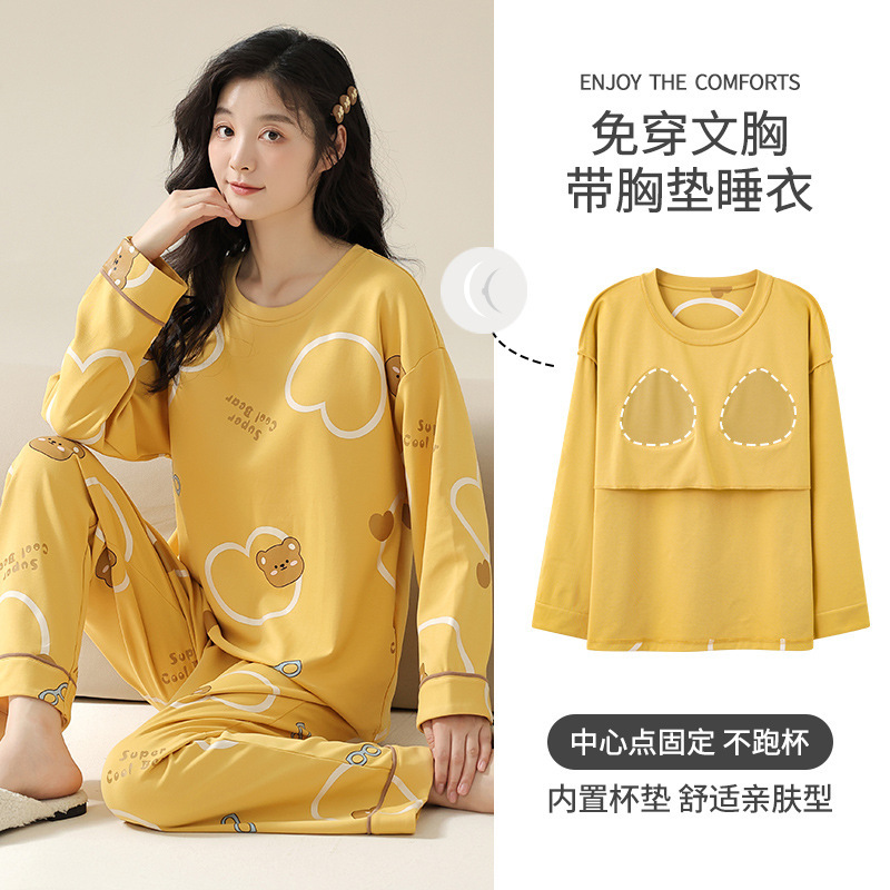 Spring and Autumn long-sleeved pajamas for teenagers and older girls 12-13-15 middle school students and high school students imitation cotton suit