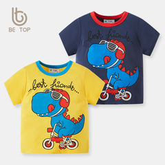 Children's cartoon dinosaur short-sleeve T-shirt summer kids' top knitted shirt baby half-sleeve summer outfit trendy dropshipping