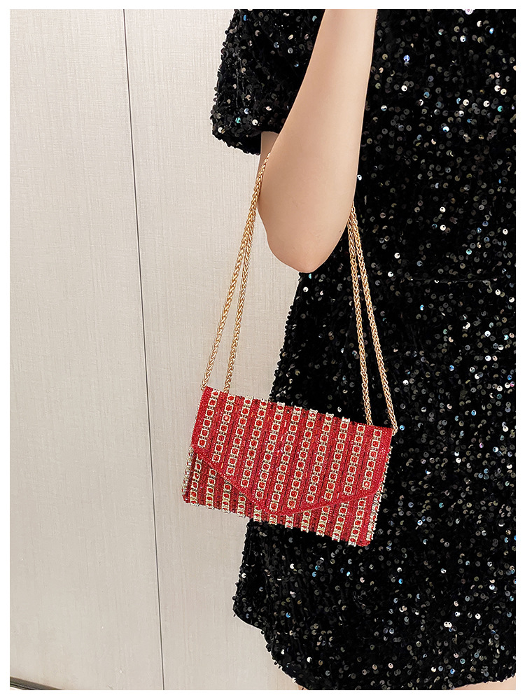 Cross-border bag bestsellers: Women's bag, chain, super shiny diamond-encrusted small square bag, crossbody bag, fashionable and versatile, socialite dinner bag undefined
