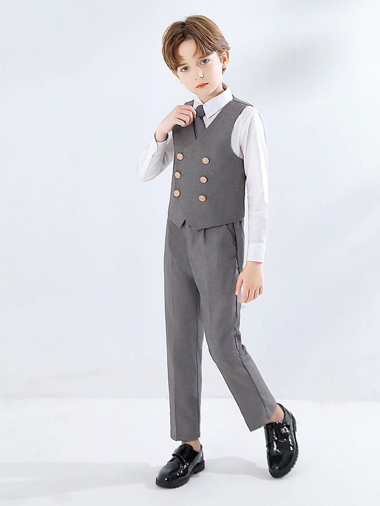 Traje para niños chaleco traje de niño gris estilo británico vestido flor niña traje anfitrión guapo de gama alta