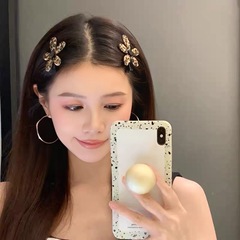 高级时髦豹纹花朵一字夹发卡高级感鸭嘴夹碎发刘海夹五瓣花侧边夹