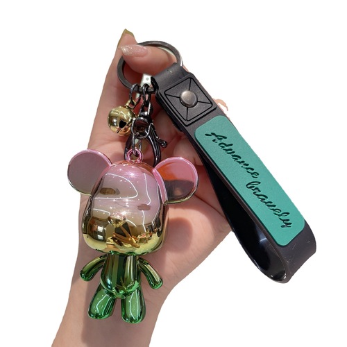 New Gradient Craft Bear Keychain Holder Couple Cartoon Figurine School Bag Car Keychain Business Gift
