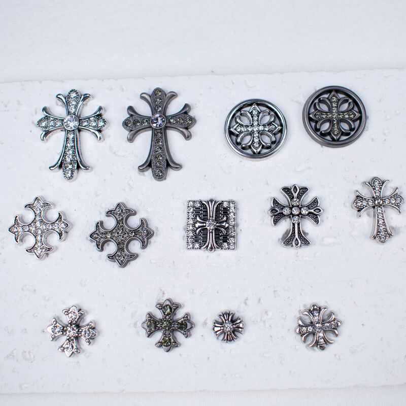 Wholesale European and American Style Retro Diamond-Encrusted Crow Heart Cross Mobile Phone Case DIY Alloy Accessories Factory Direct Supply