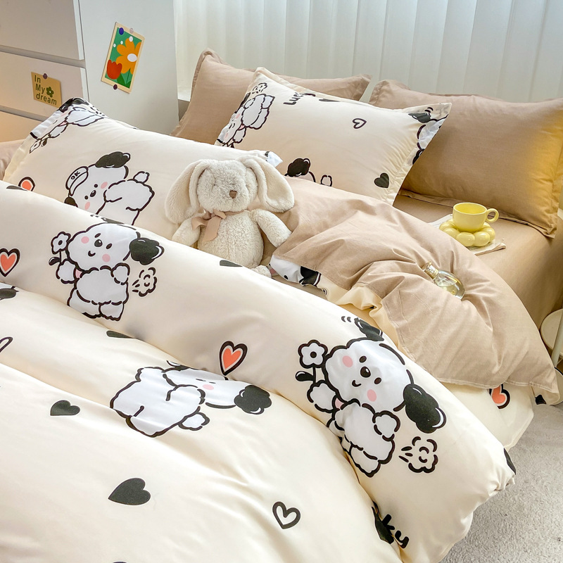 Sábana de algodón lavada de cuatro piezas amigable con la piel cubierta del edredón estudiante dormitorio individual conjunto de tres piezas Niños y Niñas Ropa de cama 4 piezas