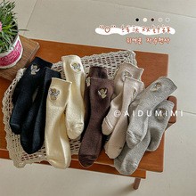 清倉特價 兒童襪子秋冬新款雙針兔絨襪 簡約刺綉中筒襪男女童寶寶