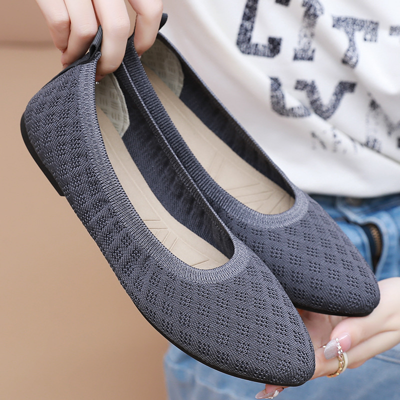 Zapatos de mujer nuevos zapatos casuales puntiagudos de verano zapatos individuales transpirables tejidos voladores zapatos de madre de todo fósforo de moda zapatos cómodos mujeres