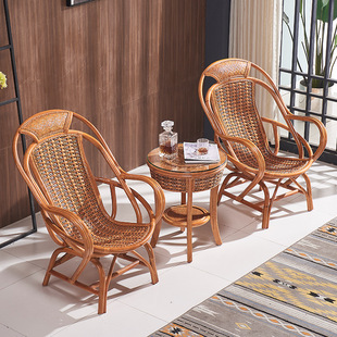 Rattan Chair Three-Piece Set Balcony Small Table and Chair Real Chair High Combination Natural Tea Table for Leisure High-End Rattan Pure Back Rattan