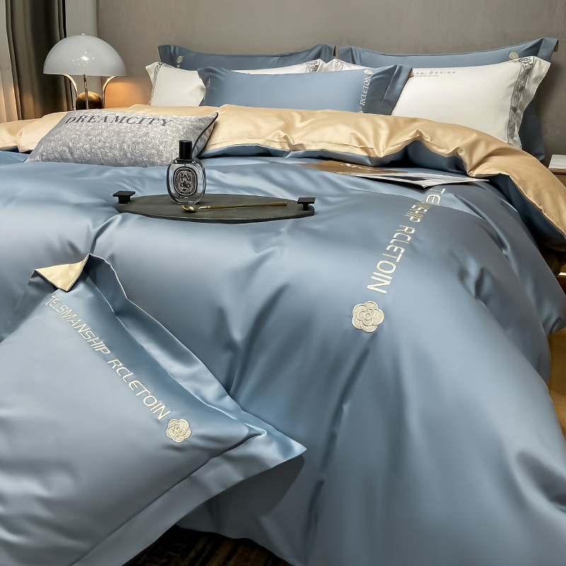 Cuatro piezas de seda de hielo de verano seda lisa cama cama de lujo ligera cama de lujo cama de tres piezas de verano