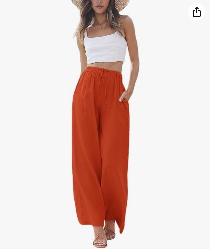 Relaxed Fit Wide Leg Pants for Women Linen Blend Drawstring Waist Pockets plus Size Available_ecoleips.com