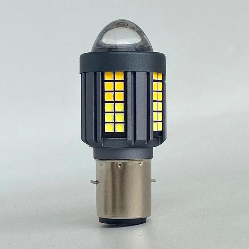Bombilla de acero de motocicleta LED H4 lente de vehículo eléctrico blanco amarillo bicolor LED ojo de pez faro BA20d