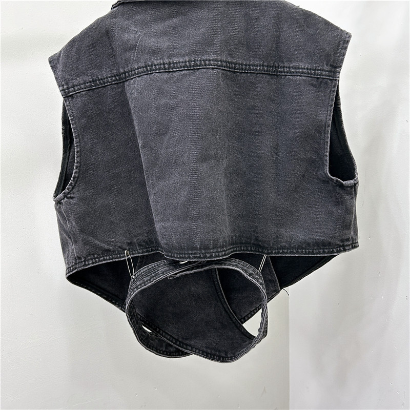 Estación europea de nicho de moda bajo el diseño de la correa cruzada de la sensación de irregularidad de moda extranjera de cintura vaqueros chaleco