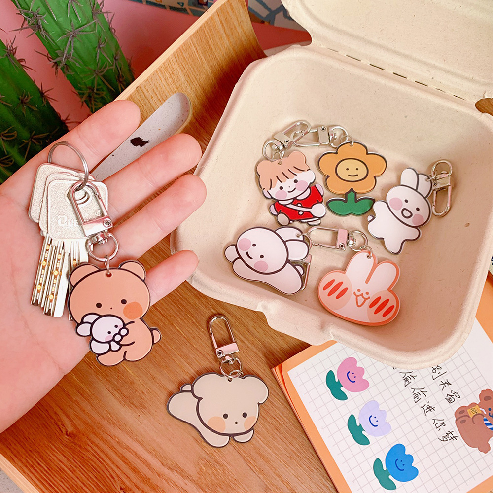 1 Piece Cute Rabbit Bear Flower Arylic Women's Keychain display picture 4