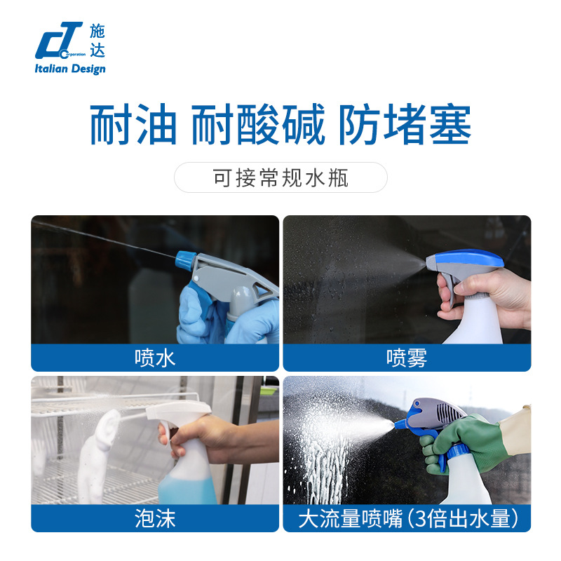 Shida espuma alcohol, resistencia a ácidos y álcalis, resistencia al aceite, podredumbre, desinfección, boquilla de color, boquilla, cuerpo de botella, regado, regadera de flores, limpieza, limpieza
