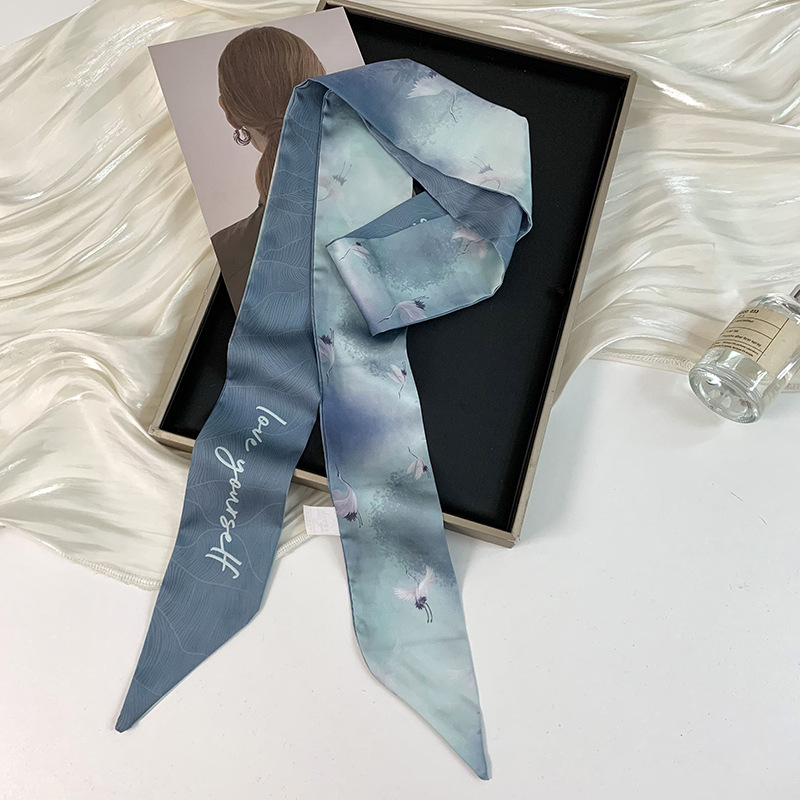 Pañuelo de seda largo y pequeño, cinturón para el cabello de estilo nacional con camisa, bolso atado, pañuelo en la cabeza de todo fósforo, cinturón de bufanda de decoración pastoral femenina de verano