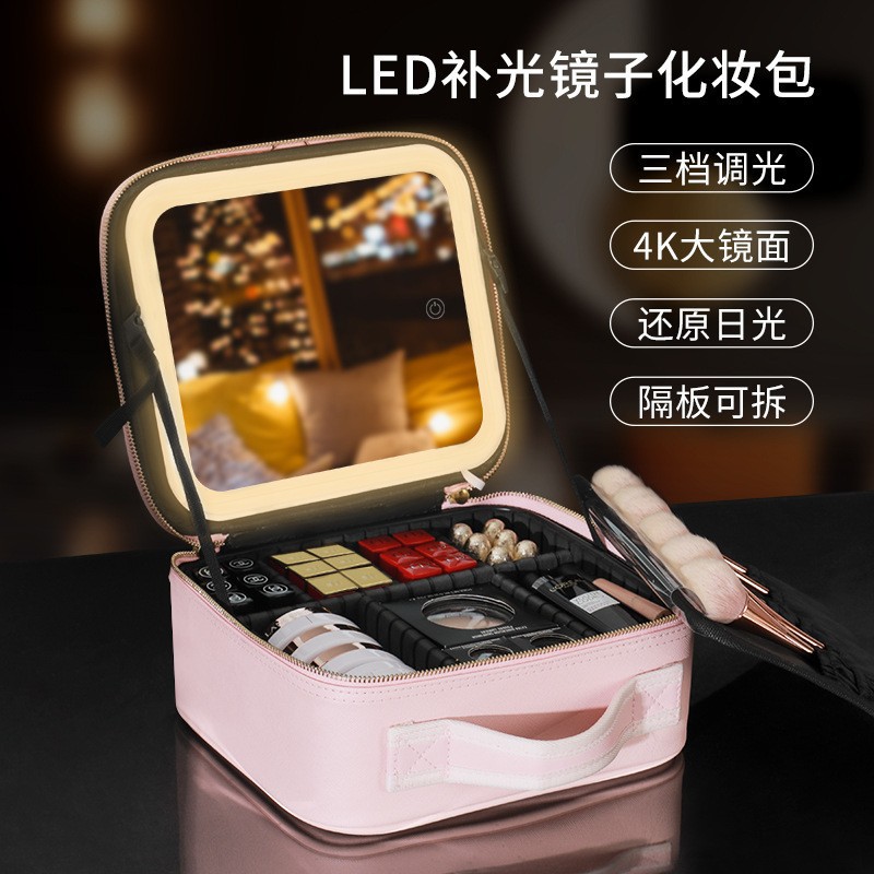 Espejo de Maquillaje con Luz LED, Bolsa de Almacenamiento para Maquillaje, Bolsa de Viaje Portátil de Gran Capacidad de Fábrica