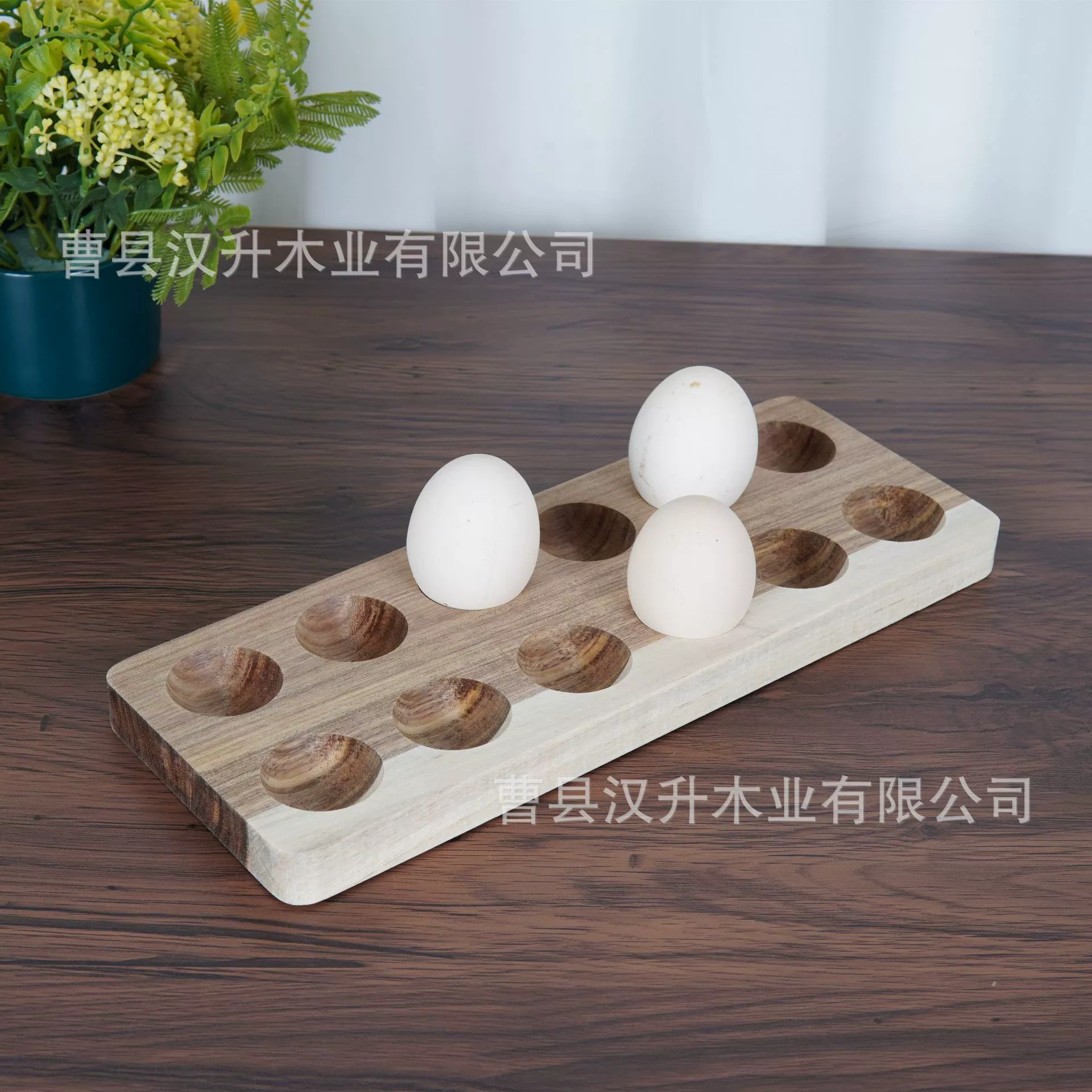 Кухонный небьющийся лоток для яиц из дерева акации, коммерческая настольная деревянная защитная стойка, двухрядная, гладкая, 12 лотков для яиц
