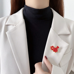 China Five-Star Red Flag Map National Day Flag Brooch Trendy Red Heart Pin Suit Sweater Accessory Badge