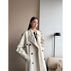 巴黎旧梦中长款风衣外套女秋季新款双排扣宽松收腰大衣感
